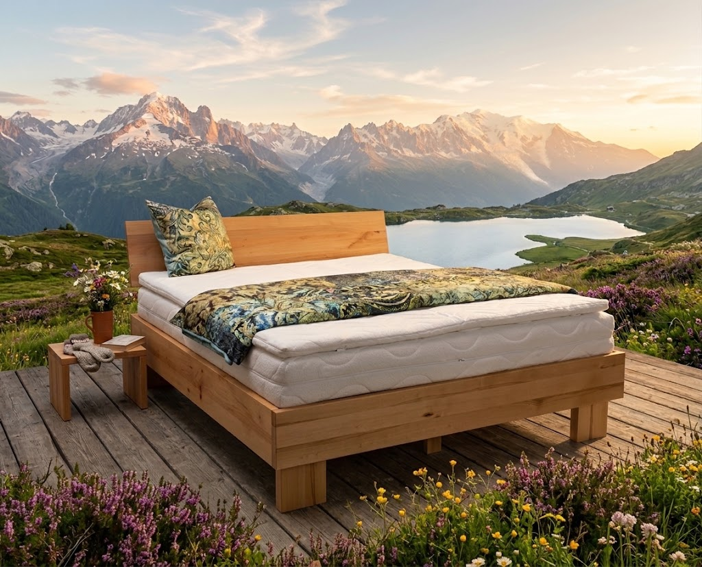 Natur-Boxspringbett aus Holz mit natürlichem Schlafsystem